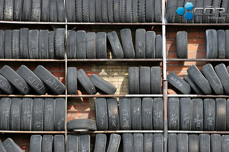wall of used car tires