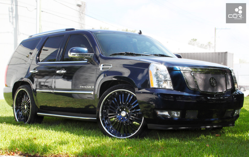 Cadillac Escalade on 24" Valhalla w/ brushed blue light tinted centers
